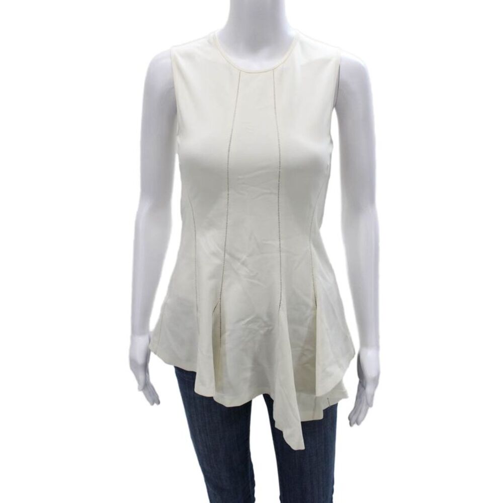 Derek Lam Women White Sleeveless Viscose Tunic Round Neck Zip Size 0